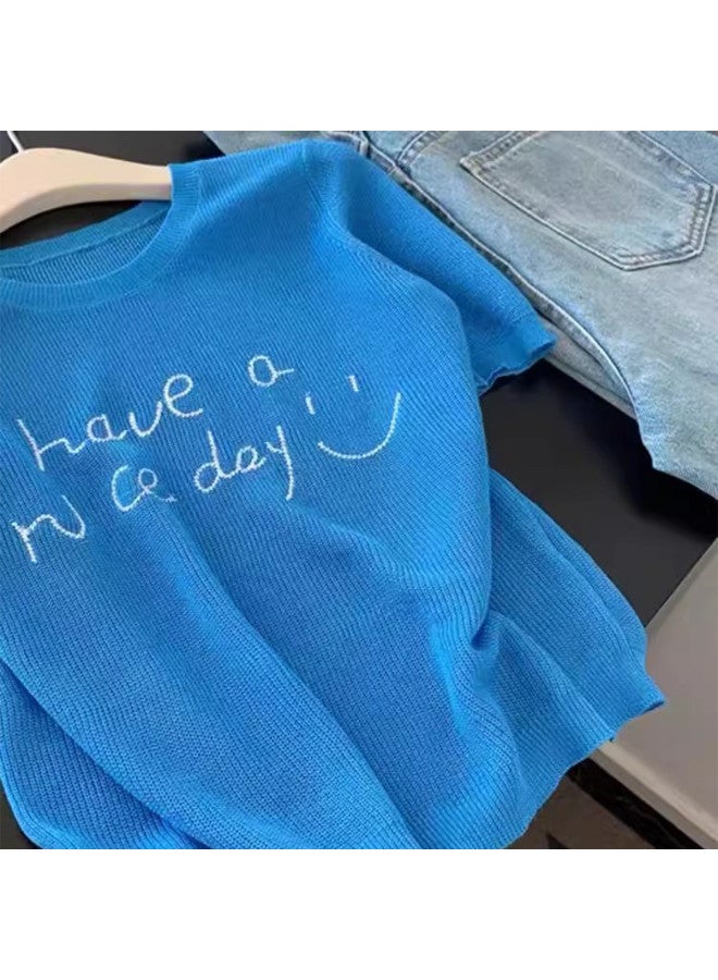 Modal Klein Blue Knitted Short Sleeve Top For Women, Summer Youthful Regular Shoulder Ladies' Shirt - Image 5