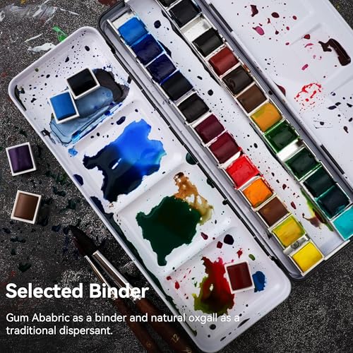 PHOENIX Professional Watercolor Paint Set - 18 Colors Half Pan Water Color Paint Palette with Tin Box, Portable Travel Watercolors for Adults, Artists - Image 5