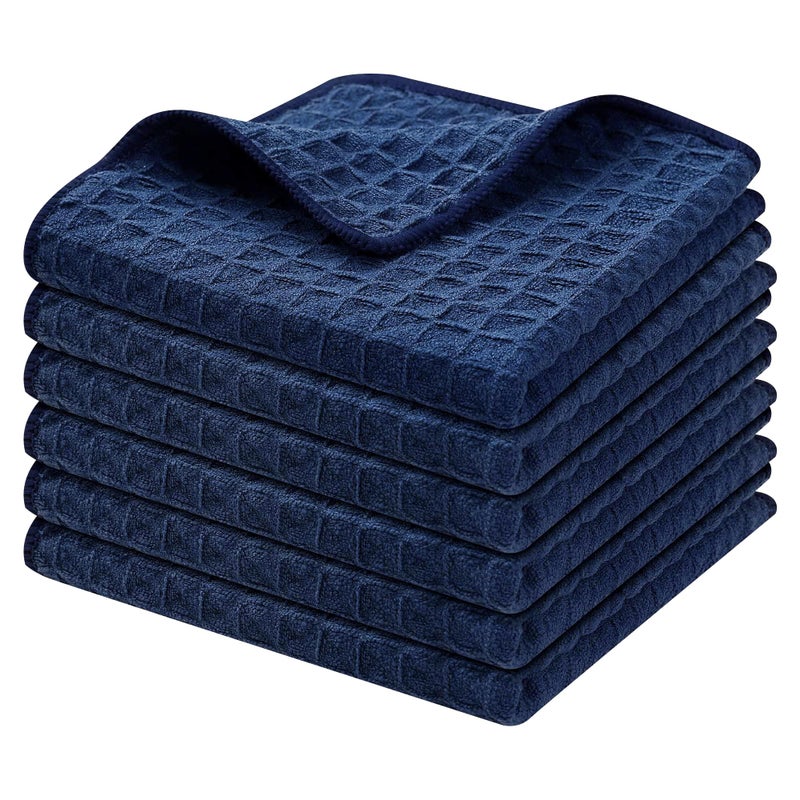 Homaxy Premium Microfiber Waffle Weave Kitchen Dish Cloths 12 x 12 Inch Ultra Absorbent and Solid Color Dish Towels for Kitchen Fast Drying Dishcloth for Washing Dishes 6 Pack Navy Blue