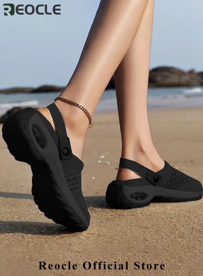 REOCLE Women's Sandals Air Cushion Platform Mesh Sandals Lightweight Sneaker Mules Sandals Summer Breathable Beach Shoes Outdoor Slippers Walking Sandals - Image 4