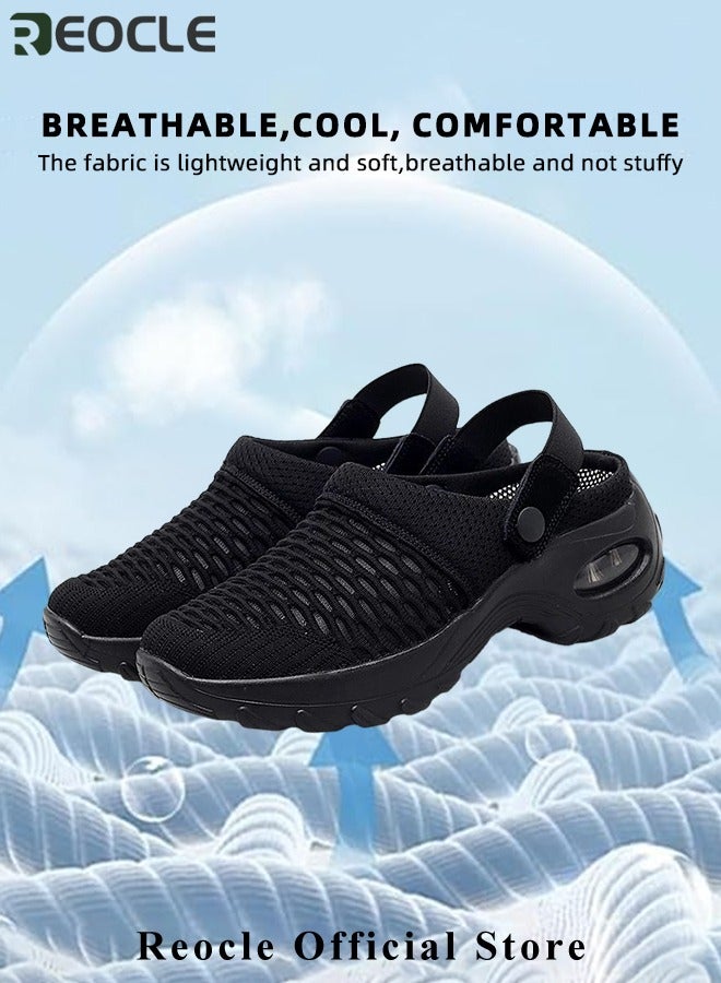 REOCLE Women's Sandals Air Cushion Platform Mesh Sandals Lightweight Sneaker Mules Sandals Summer Breathable Beach Shoes Outdoor Slippers Walking Sandals - Image 3