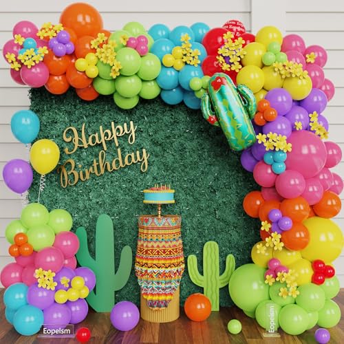 Eopelsm Mexican Fiesta Party Decorations 146pcs Fiesta Pastel Balloon Arch Garland Kit Cactus Llama Foil Balloons Taco Twosday Birthday Decoration Cinco De Mayo Taco Party Supplies - Image 1