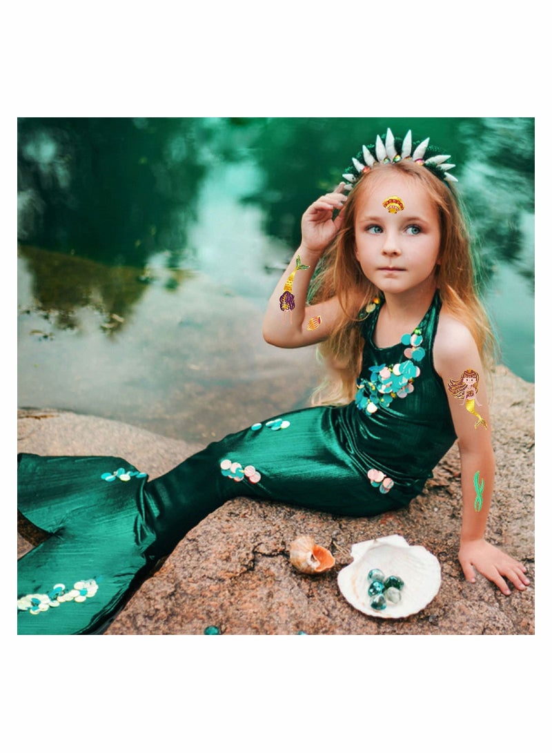 سيوسي هدايا حفلات حورية البحر للأطفال وشم مؤقت للفتيات، مستلزمات زينة حفلات أعياد الميلاد اللامعة المعدنية على شكل حورية البحر، ملصقات وشم حورية البحر وهمية للأطفال الصغار - Image 4