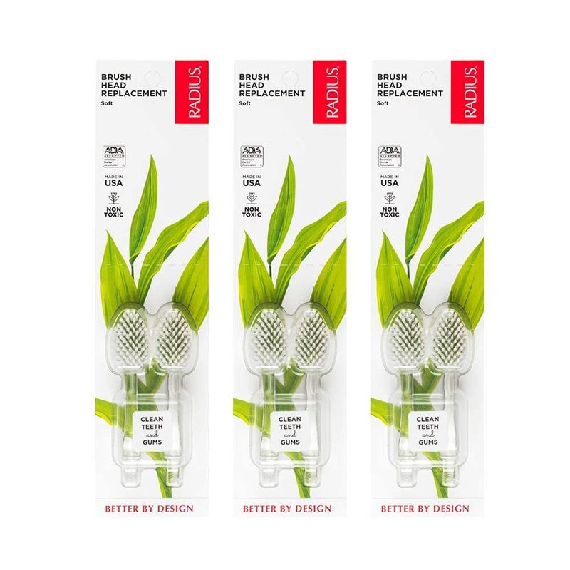 RADIUS Replacement Toothbrush Heads Soft Bristles 2Count Improve Gum Health Reduce Gum Issues Pack of 3