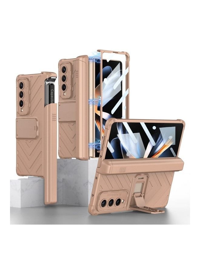 NIBEMINENT Samsung Galaxy Z Fold 3 5G Case with Pen Screen Protector Glass Film Built-in Kickstand Full Body Protection Rose Gold  - Image 1