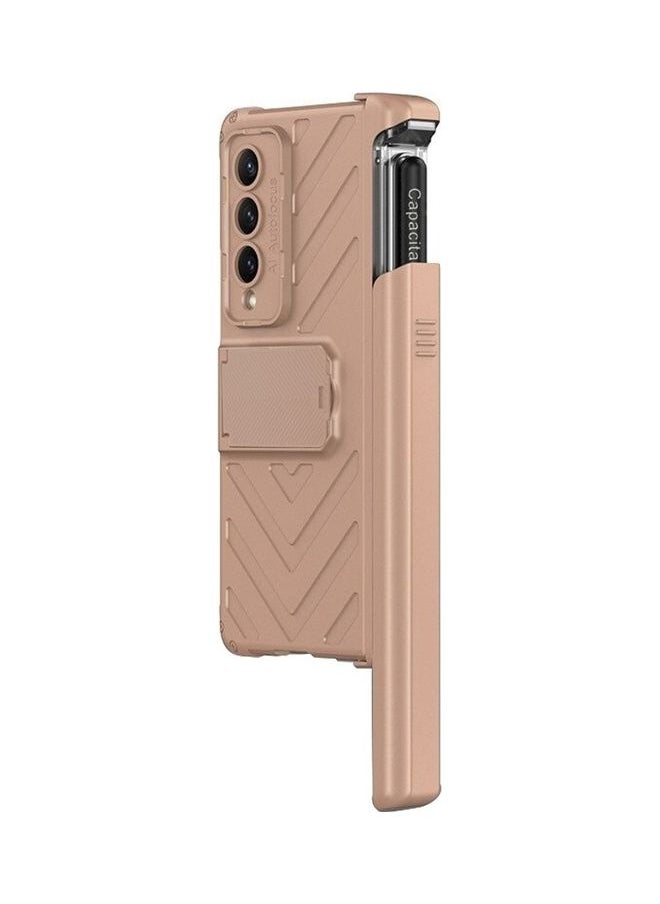 NIBEMINENT Samsung Galaxy Z Fold 3 5G Case with Pen Screen Protector Glass Film Built-in Kickstand Full Body Protection Rose Gold  - Image 3