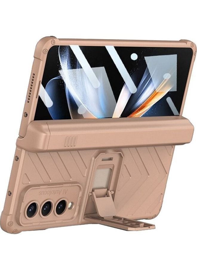 NIBEMINENT Samsung Galaxy Z Fold 3 5G Case with Pen Screen Protector Glass Film Built-in Kickstand Full Body Protection Rose Gold  - Image 2