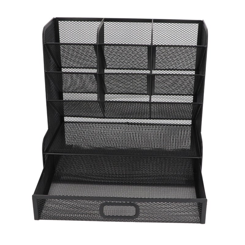 Mesh Pen Organizer: 45° Tilt Design 10 Compartments Metal Mesh - Vertical Structure Bottom Drawer Mesh Pencil Holder for Office Art School Desktop Organization - Image 5