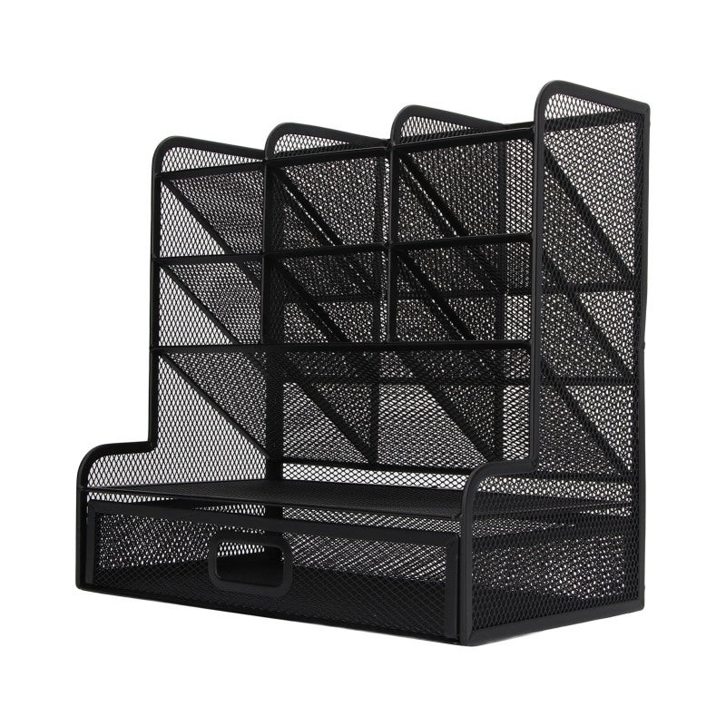 Mesh Pen Organizer: 45° Tilt Design 10 Compartments Metal Mesh - Vertical Structure Bottom Drawer Mesh Pencil Holder for Office Art School Desktop Organization - Image 4