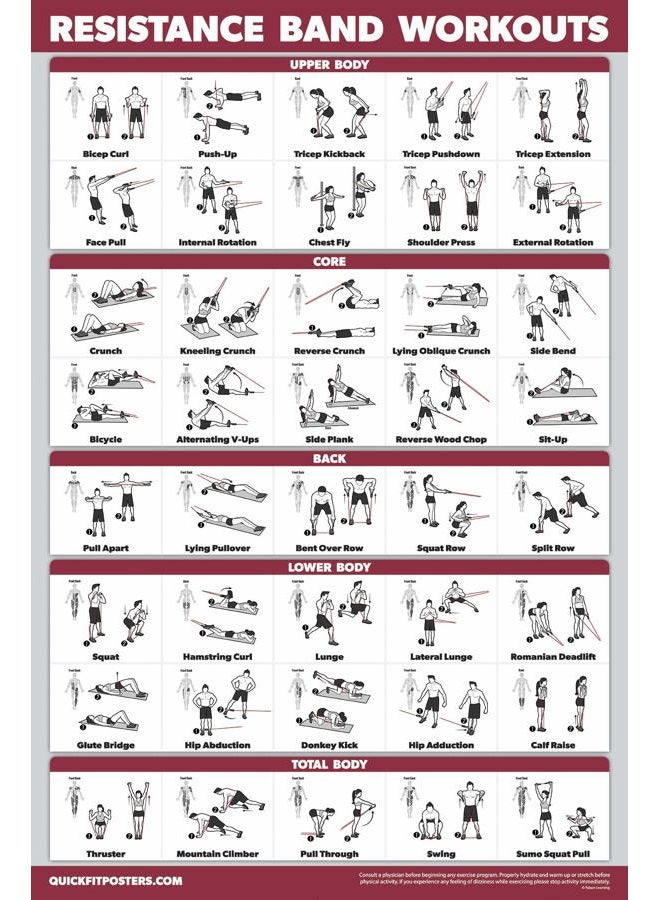 Palace Learning QuickFit Resistance Bands Workout Exercise Poster - Resistance Tubes Fitness Routine Chart (Laminated, 18" x 27") - Image 1