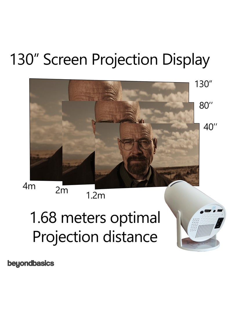 Beyond Basics Beyond Basics Smart 1080P Projector Portable Auto Keystone WiFi Bluetooth 130 Inch Screen 180 Degree Flip Portable Projector Hy300 Home Theater Full HD 1080P for Indoor Outdoor Home Birthday Gift Compatible with TV Stick/HDMI/USB/PS5/iOS/PS4.  - Image 3