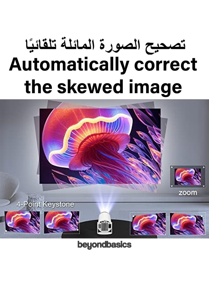 Beyond Basics Beyond Basics Smart 1080P Projector Portable Auto Keystone WiFi Bluetooth 130 Inch Screen 180 Degree Flip Portable Projector Hy300 Home Theater Full HD 1080P for Indoor Outdoor Home Birthday Gift Compatible with TV Stick/HDMI/USB/PS5/iOS/PS4.  - Image 2