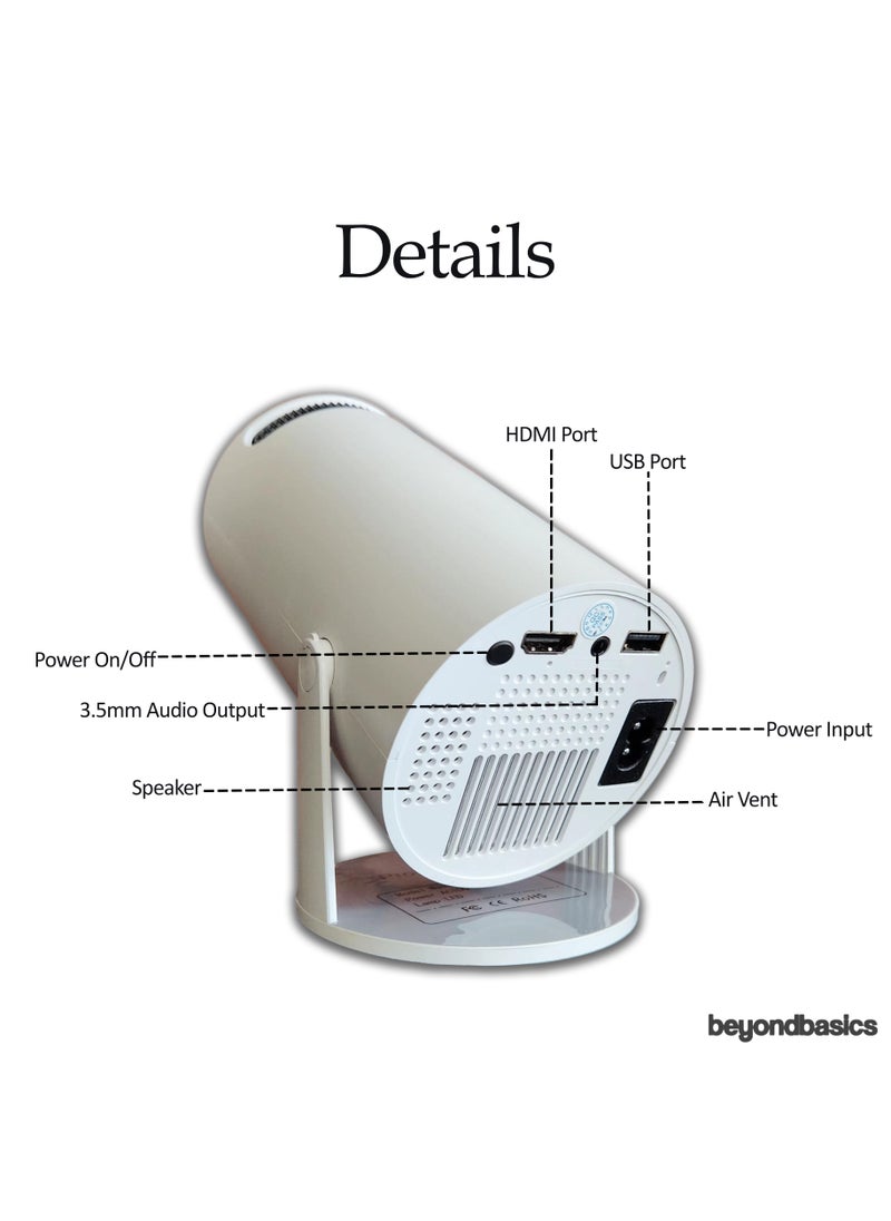 Beyond Basics Beyond Basics Smart 1080P Projector Portable Auto Keystone WiFi Bluetooth 130 Inch Screen 180 Degree Flip Portable Projector Hy300 Home Theater Full HD 1080P for Indoor Outdoor Home Birthday Gift Compatible with TV Stick/HDMI/USB/PS5/iOS/PS4.  - Image 4