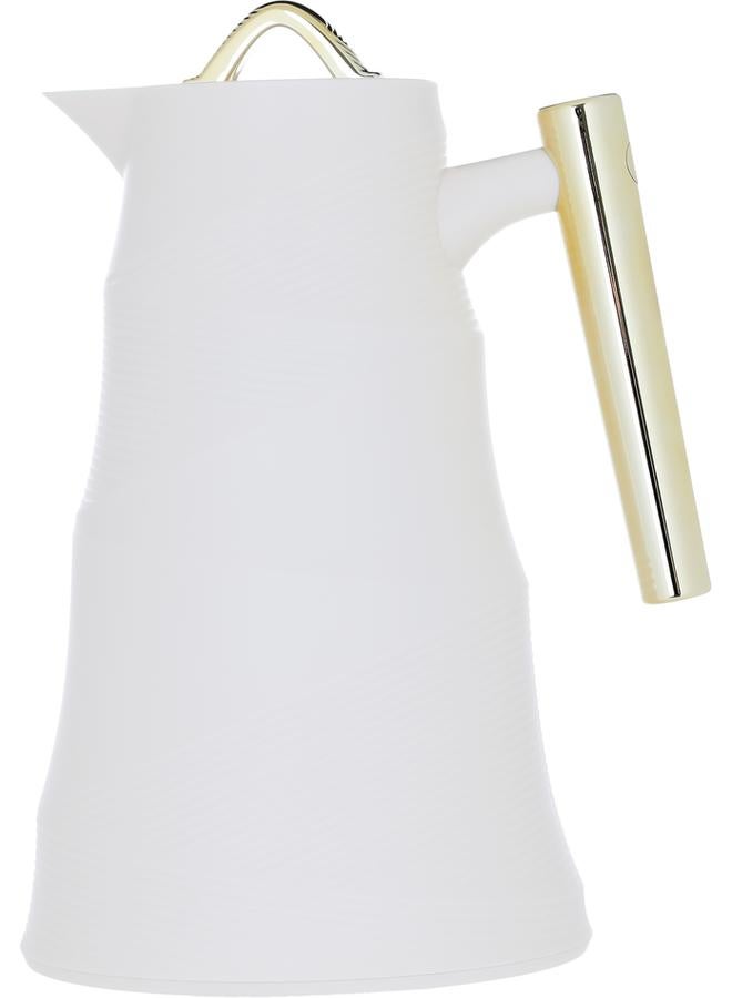 جلوري ترمس زجاجي من الخيزران سعة 1 لتر، هيكل بلاستيكي، أبيض - Image 1