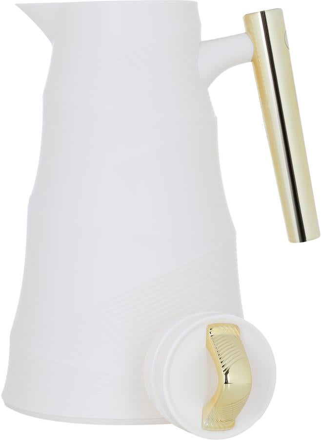 جلوري ترمس زجاجي من الخيزران سعة 1 لتر، هيكل بلاستيكي، أبيض - Image 3