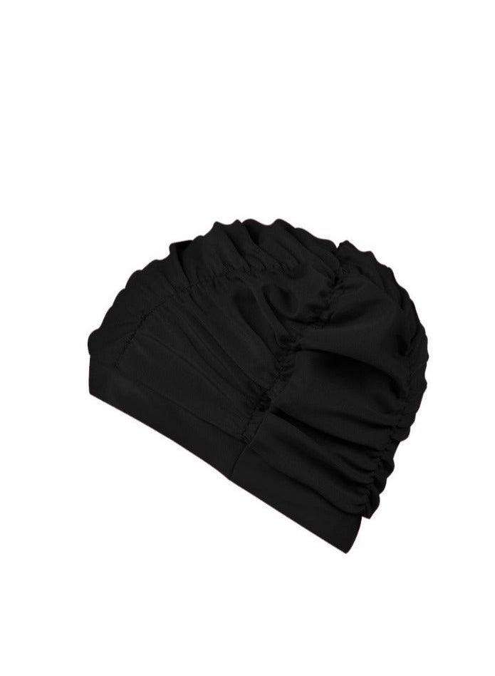 Lynacz Original Nylon Pleated Swimming Cap for Long Hair Women, Black - Image 1
