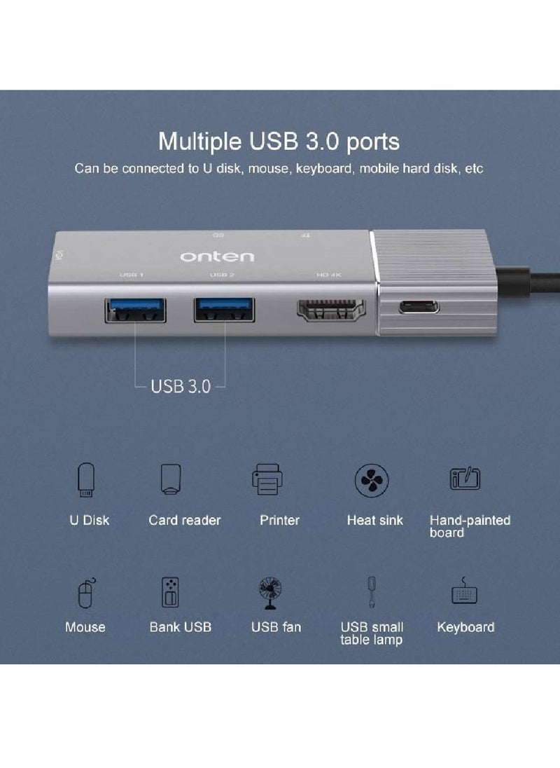 onten - Onten 95113 8 In 1 USB 3.0 x2 + SD / TF + HDMI / VGA + 3.5mm Jack + Type-C / USB-C (PD 3.0) Multi-function HUB Converter Dock Station - Image 1