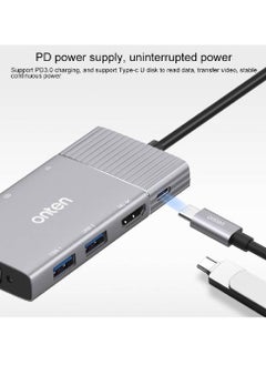 onten Onten 95113 8 In 1 USB 3.0 x2 + SD / TF + HDMI / VGA + 3.5mm Jack + Type-C / USB-C (PD 3.0) Multi-function HUB Converter Dock Station  - Image 5
