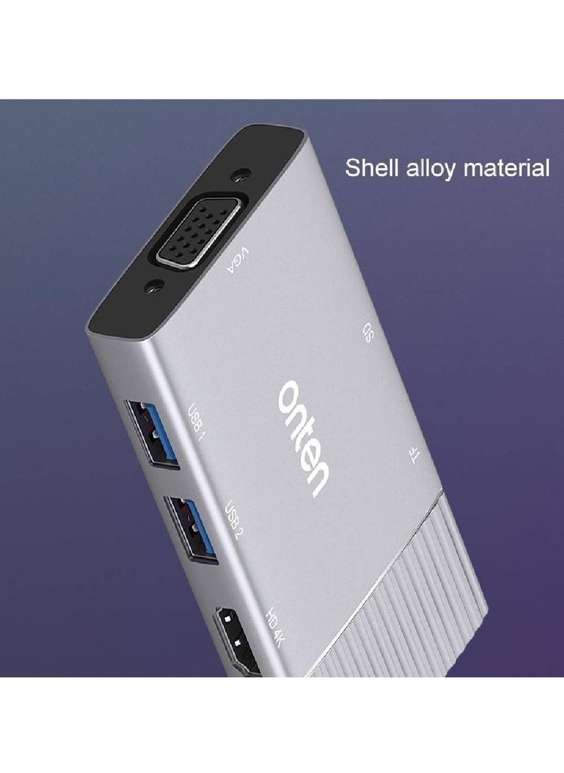 onten - Onten 95113 8 In 1 USB 3.0 x2 + SD / TF + HDMI / VGA + 3.5mm Jack + Type-C / USB-C (PD 3.0) Multi-function HUB Converter Dock Station - Image 1