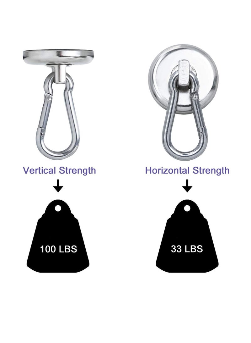 4 Packs Carabiner Magnetic Hooks 100LBS Strong Heavy Duty Neodymium Magnet with Swivel Hook Great for Your Kitchen, Refrigerator and Other Surfaces Silvery - Image 5