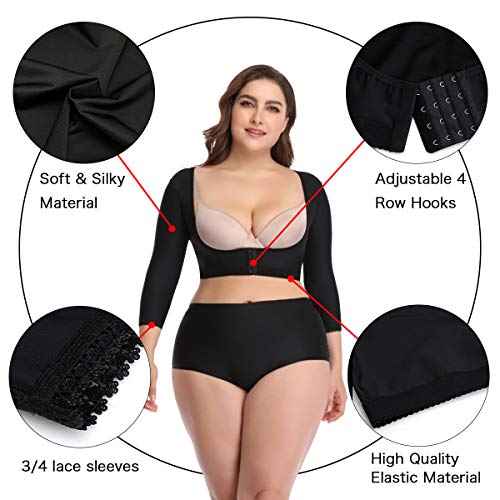 woahee Women's Arm Shaper Plus Size Arm Faja Compression Sleeve Garment Post Surgical Arm Shapewear Black Large - Image 3