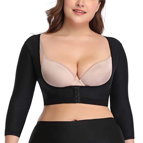 woahee Women's Arm Shaper Plus Size Arm Faja Compression Sleeve Garment Post Surgical Arm Shapewear Black Large - Image 1