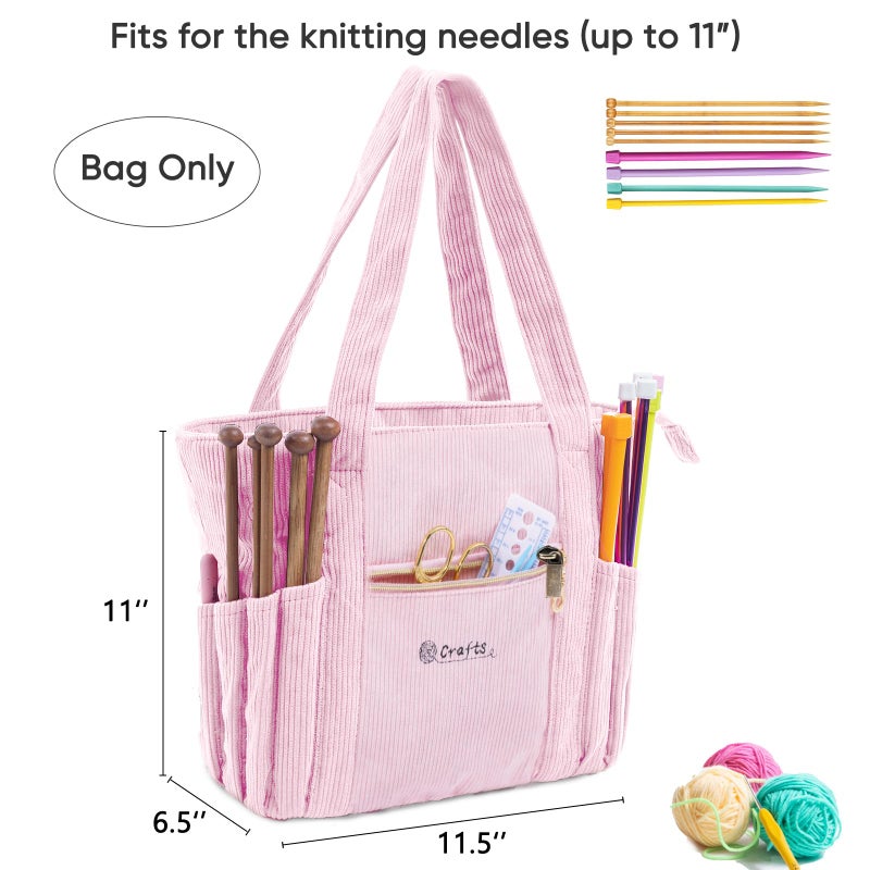 MYBAGZING Corduroy Crochet Bag 11.5" Large Yarn Storage Tote with Grommets, Needle Holders â€“ Knitting Bag Organizer for Crochet Hooks, Accessories, Tools & Projects â€“Gift for Knitters & Crafters - Image 5