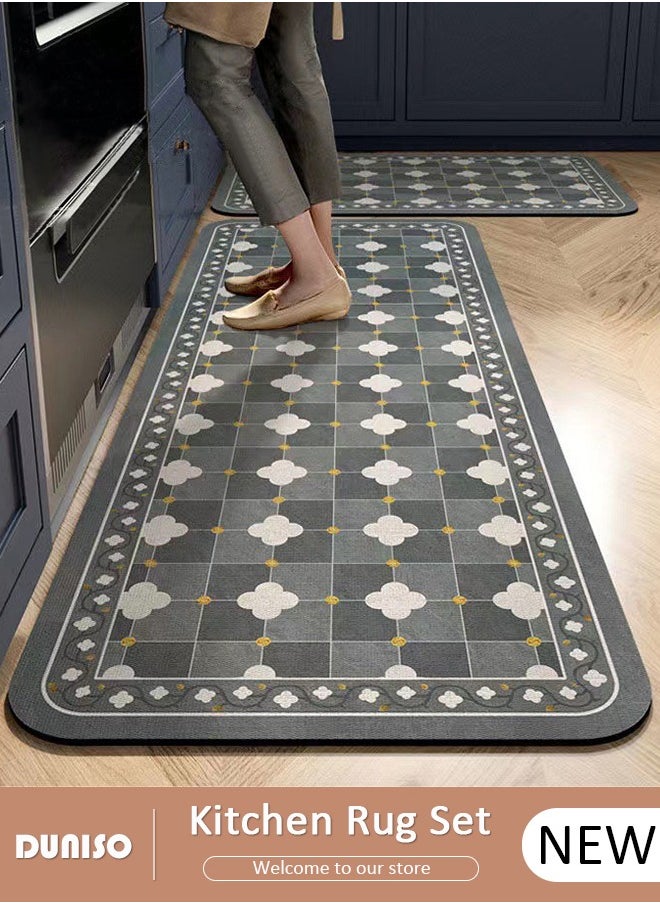 DUNISO 2 PCS  Kitchen Mats and Rugs Set , Non Slip Heavy Duty Standing Mat, Quick Dry Diatom Mud Floor Mat,  Extra Soft and Absorbent Floor Mats for  Kitchen, Bath, Office, Laundry(40*60cm+40*120cm)  - Image 1