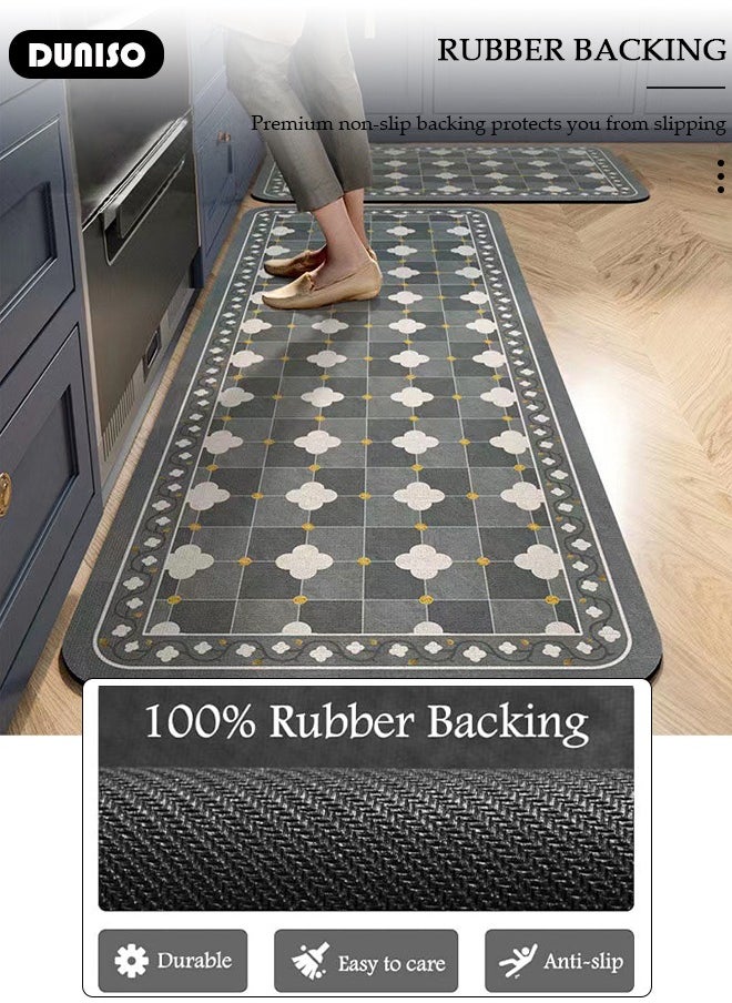 DUNISO 2 PCS  Kitchen Mats and Rugs Set , Non Slip Heavy Duty Standing Mat, Quick Dry Diatom Mud Floor Mat,  Extra Soft and Absorbent Floor Mats for  Kitchen, Bath, Office, Laundry(40*60cm+40*120cm)  - Image 2