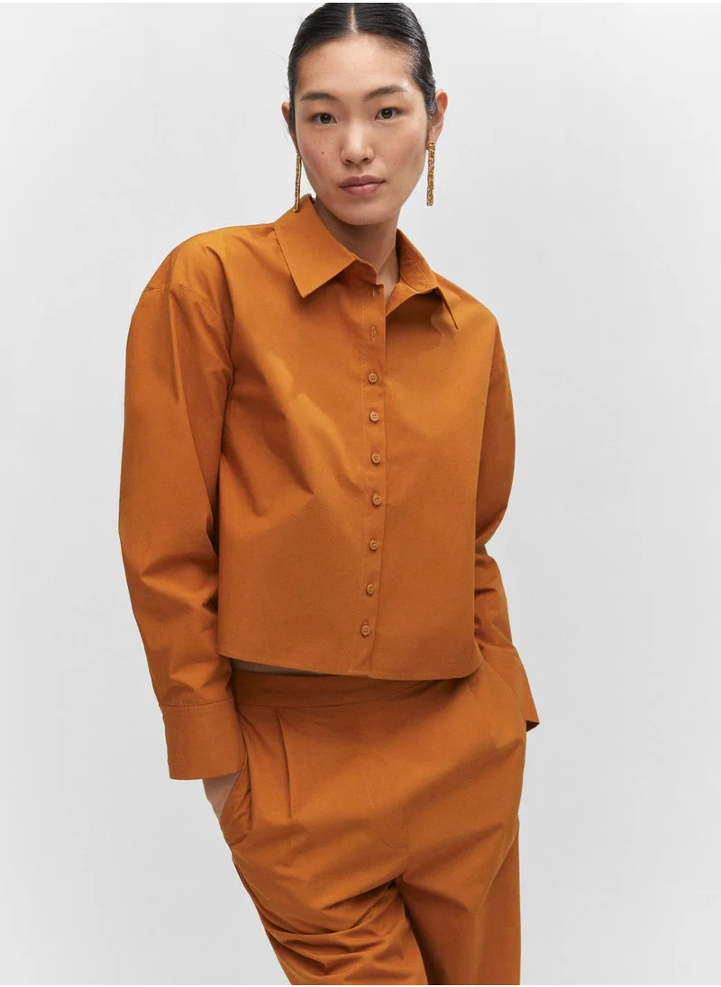 MANGO Button Down Crop Shirt