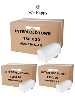 We Happy Best Quality Interfold Tissue Papers Washroom Disposable Hand Towel 9000 PCs Best to use in House, Offices, Hospitals or in Cars 150 Pcs X 60 Boxes  - Image 1