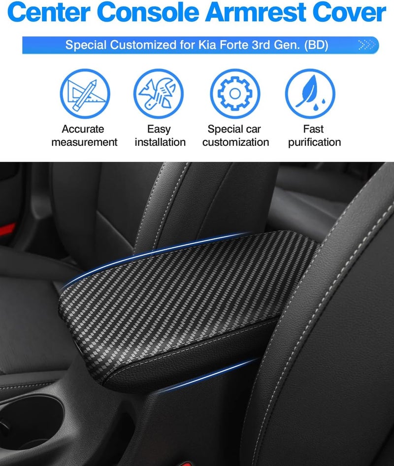 Autorder Custom Fit for Center Console Cover Kia Forte 2019 2020 2021 2022 2023 Accessories Carbon Fiber Armrest Covers Waterproof Anti-Scratch Leather Protector Center Console Pad - Image 2
