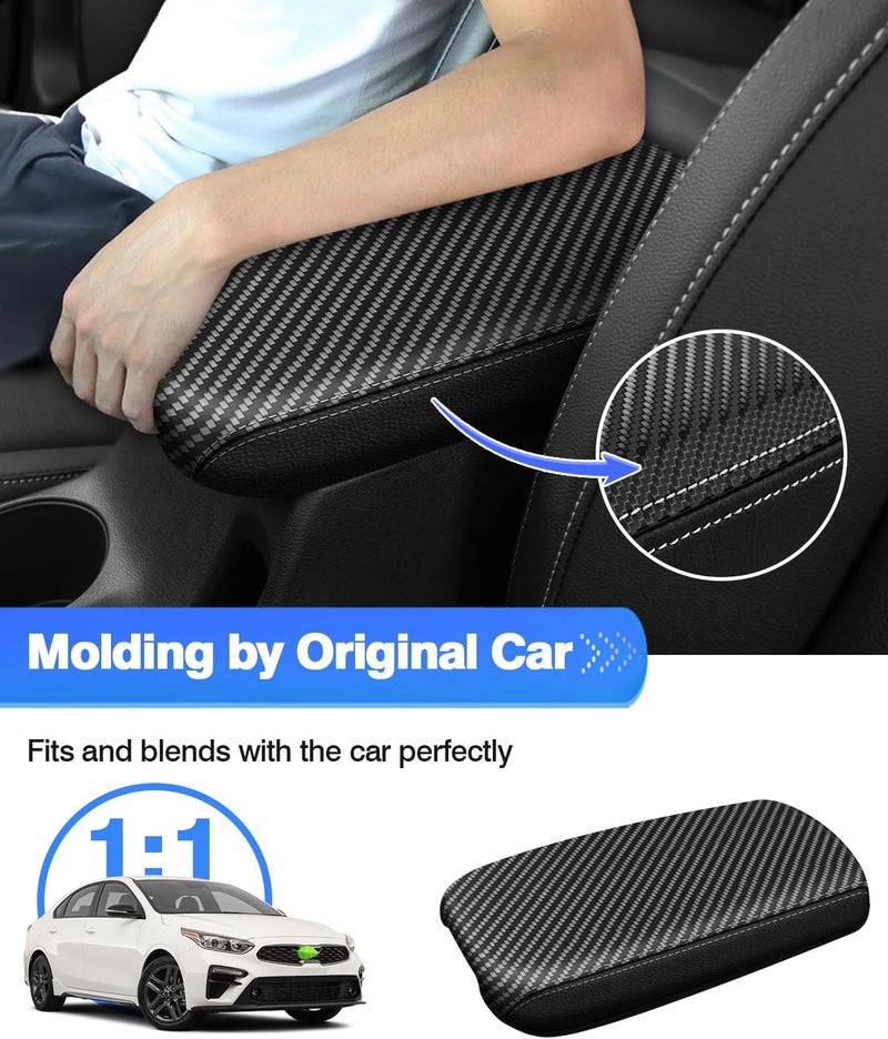 Autorder Custom Fit for Center Console Cover Kia Forte 2019 2020 2021 2022 2023 Accessories Carbon Fiber Armrest Covers Waterproof Anti-Scratch Leather Protector Center Console Pad - Image 3
