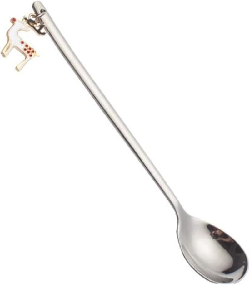 Stainless Steel Spoons with Christmas Pendant Cute Simple Durable Coffee Stirring Spoon for Party Table Decorations,Elk Silver