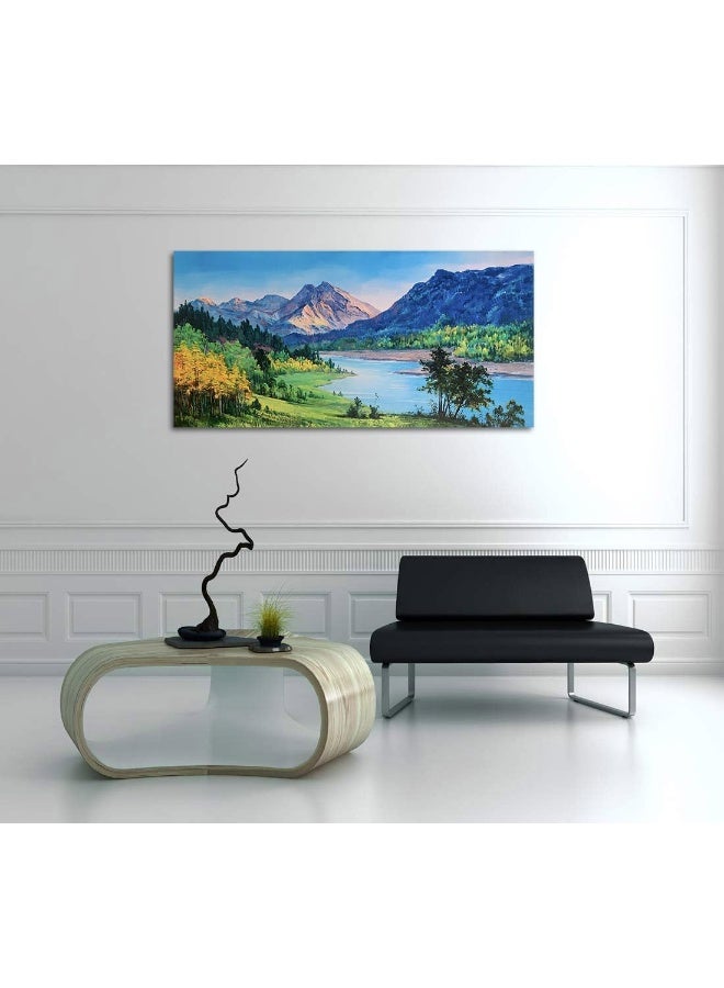 Home Trove Ardemy Nature Mountain Canvas Wall Art National Park Painting Lake Blue Ridge Landscape Picture, Panoramic Artwork Framed Large Size For Home Office Living Room Bedroom Bathroom Wall Decor, 48"X24" - Image 5