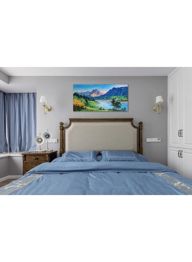Home Trove Ardemy Nature Mountain Canvas Wall Art National Park Painting Lake Blue Ridge Landscape Picture, Panoramic Artwork Framed Large Size For Home Office Living Room Bedroom Bathroom Wall Decor, 48"X24" - Image 3