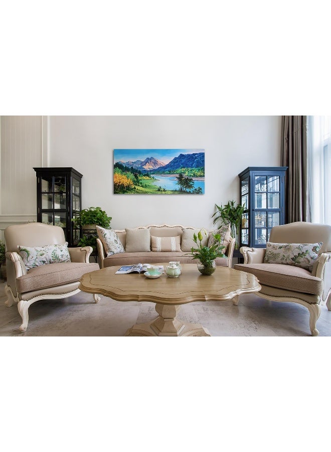 Home Trove Ardemy Nature Mountain Canvas Wall Art National Park Painting Lake Blue Ridge Landscape Picture, Panoramic Artwork Framed Large Size For Home Office Living Room Bedroom Bathroom Wall Decor, 48"X24" - Image 2
