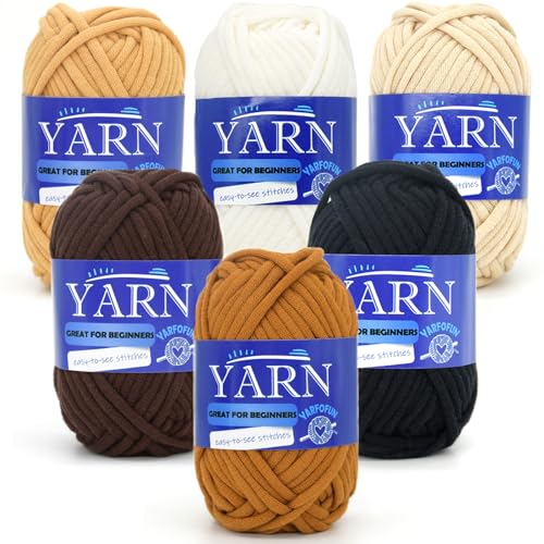 YARFOFUN 6 Pack Beginners Crochet Yarn Brown Series Cotton Blend for Crocheting Knitting with EasytoSee Stitches - Image 1