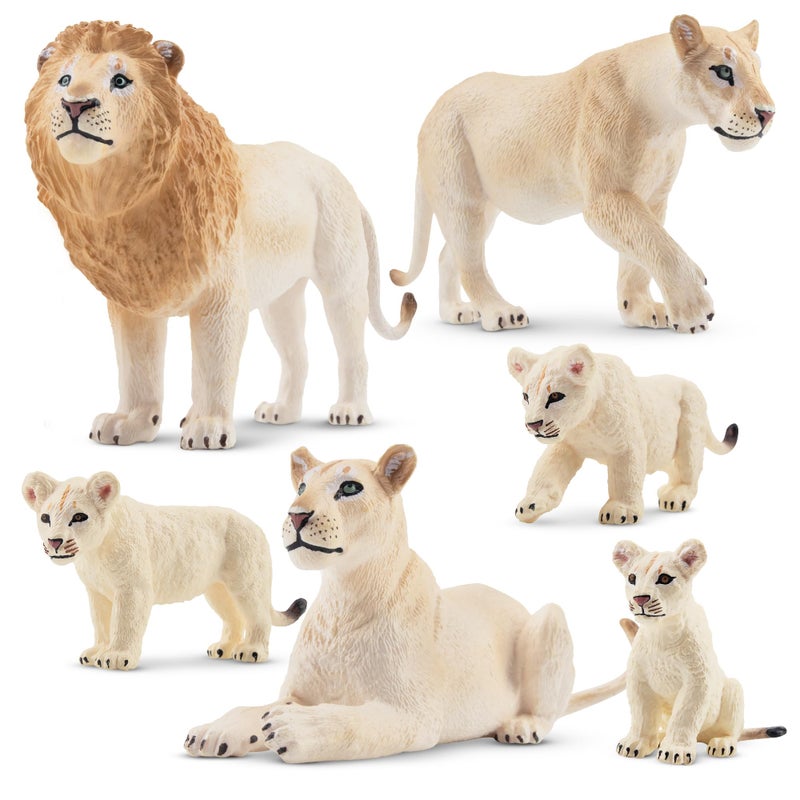 Toymany 6PCS White Lion Figurines with Lion Cubs 25 Wild Life Jungle Animals Figures Realistic Family Set Includes Baby Lions Educational Toy Cake Toppers Easter Birthday Present for Kids - Image 2