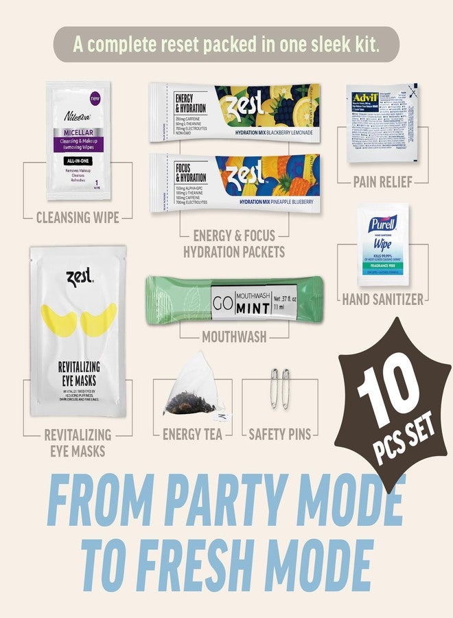 Zest Hangover Kit - 10pc Pre-Filled Supplies Bags - Bachelorette Party Favors, Girls Weekend Gifts, 21st Birthday Ideas for Her, Wedding Recovery Essentials, Fun Trip Must-Have Party Accessories (5-Pack) - Image 5