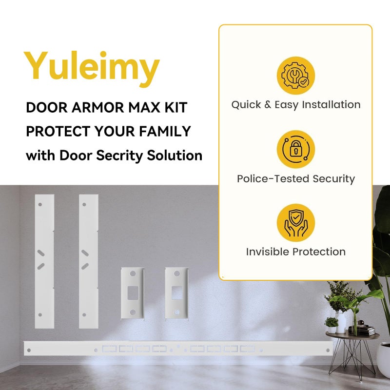 Yuleimy Door Armor MAX 5-Piece Kit - 46" Heavy Duty Steel Door Reinforcement System, Anti-Kick Security Plates for Jamb, Hinges & Lock, Easy 30-Min Install with Template, Corrosion Proof Black - Image 2