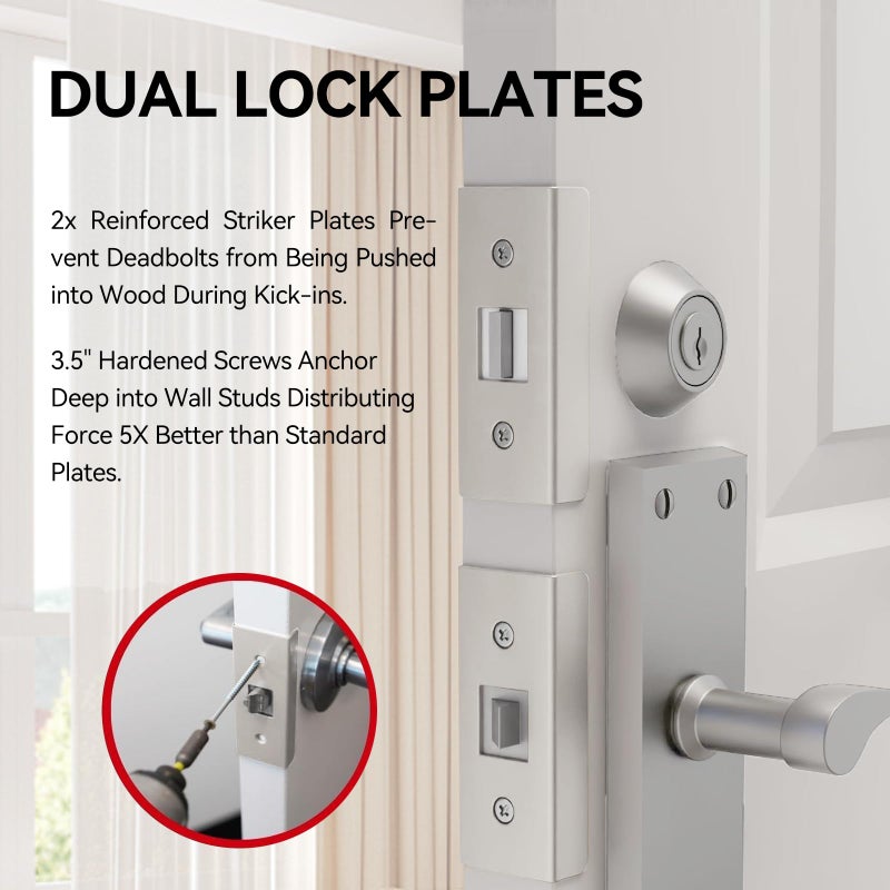 Yuleimy Door Armor MAX 5-Piece Kit - 46" Heavy Duty Steel Door Reinforcement System, Anti-Kick Security Plates for Jamb, Hinges & Lock, Easy 30-Min Install with Template, Corrosion Proof Black - Image 4