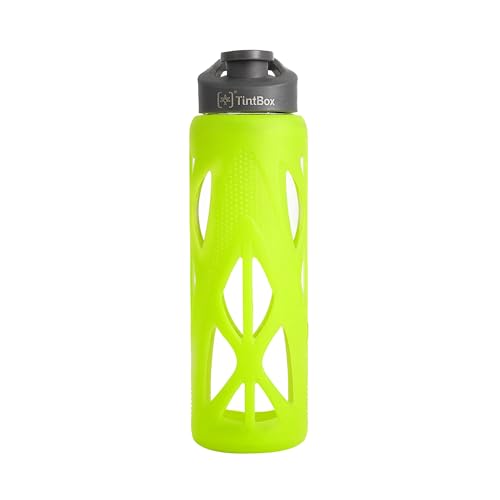 TintBox Borosilicate Glass Water Bottle with Silicone Sleeve | as seen on Shark Tank | perfect for Office, Home, Fridge, Gym, Travel | BPA Free | Atomic Green | 750ml - Image 1