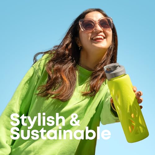 TintBox Borosilicate Glass Water Bottle with Silicone Sleeve | as seen on Shark Tank | perfect for Office, Home, Fridge, Gym, Travel | BPA Free | Atomic Green | 750ml - Image 4