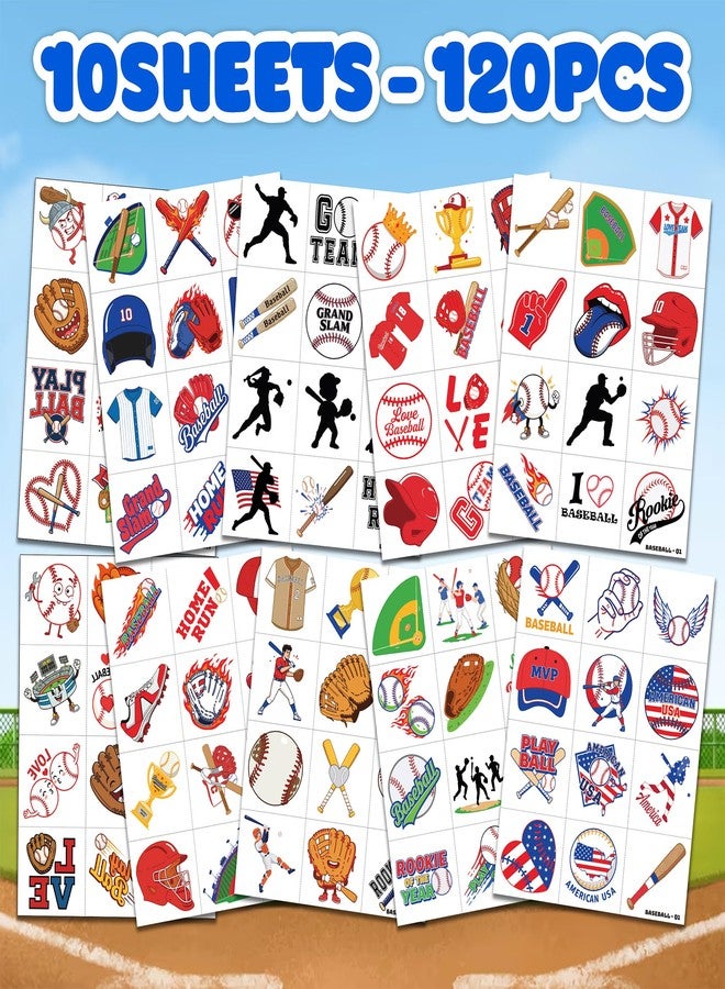 120 قطعة من الوشوم المؤقتة المقطوعة مسبقاً للأطفال بتصميمات رياضية مستوحاة من رياضة البيسبول | - Image 3