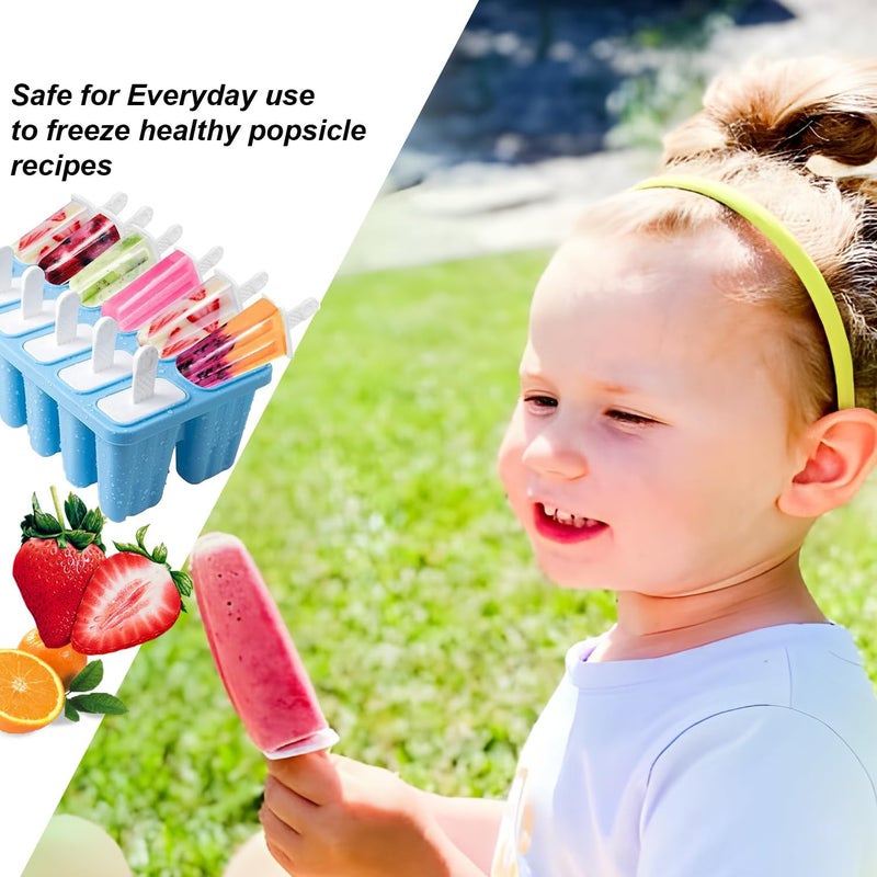 BRENSTEN Silicone Popsicle Molds 10 Pcs Ice Pop Maker Molds with 10 Reusable Sticks, Cleaning Brush and Funnel - Homemade Easy-Release Reusable Popsicle Moulds Shapes (Blue) - Image 3