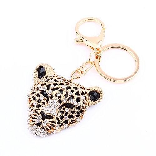 Hztyyier Crystal Rhinestone Leopard Head Keychain, Bling Purse Charm, Handbag Pendant Decoration, Women's Fashion Accessory - Image 1
