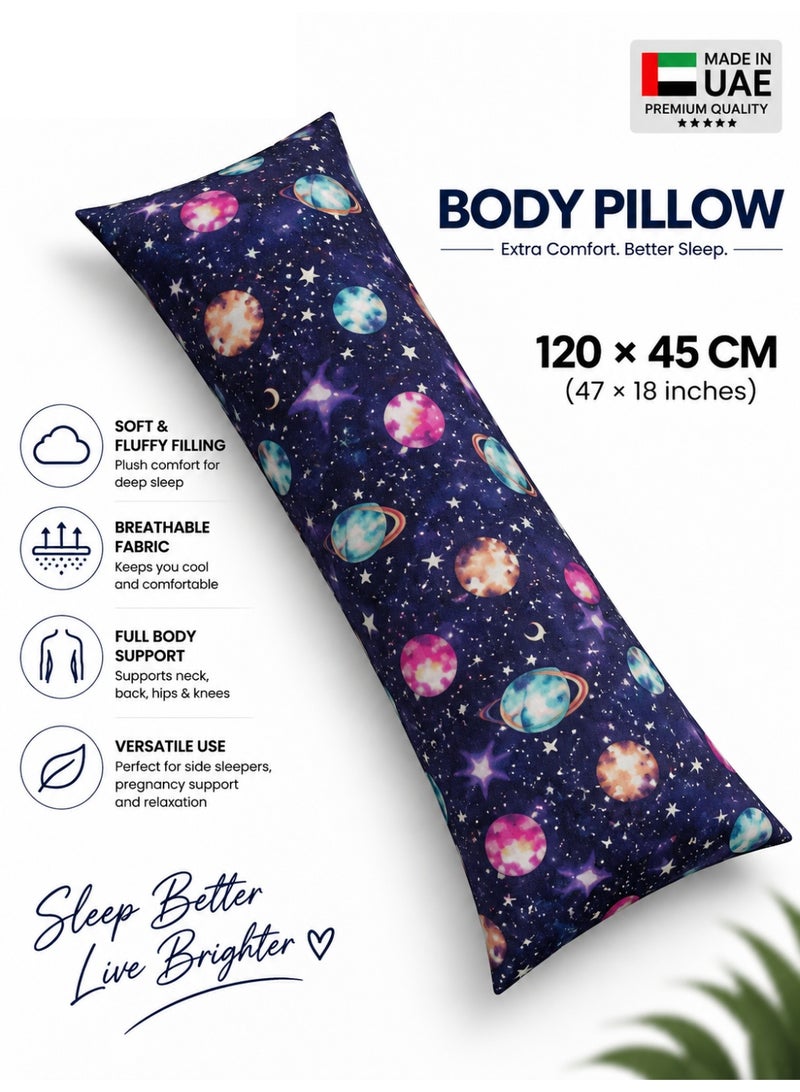 Eworld Body Pillow 120 x 45 cm, Galaxy Design, Soft Fluffy Filling with Breathable Fabric, Full Body Support Long Pillow for Side Sleepers, Pregnancy and Relaxation, Made in UAE - Image 1