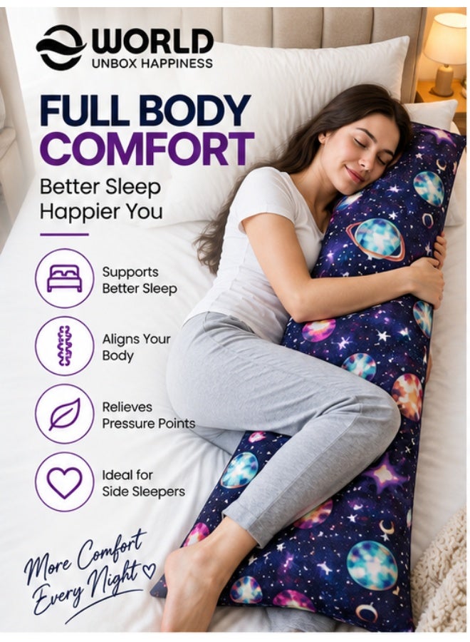 Eworld Body Pillow 120 x 45 cm, Galaxy Design, Soft Fluffy Filling with Breathable Fabric, Full Body Support Long Pillow for Side Sleepers, Pregnancy and Relaxation, Made in UAE - Image 2
