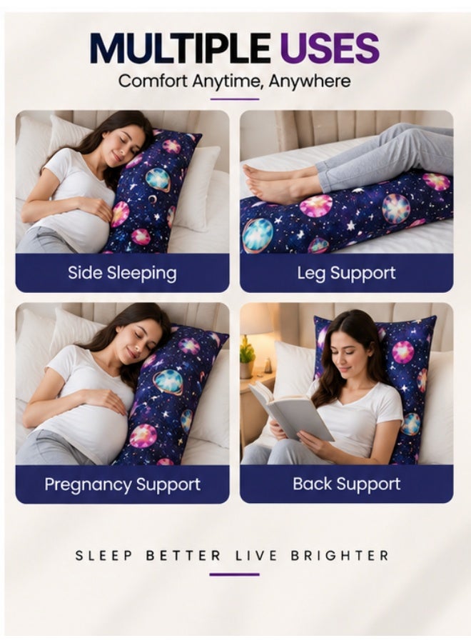 Eworld Body Pillow 120 x 45 cm, Galaxy Design, Soft Fluffy Filling with Breathable Fabric, Full Body Support Long Pillow for Side Sleepers, Pregnancy and Relaxation, Made in UAE - Image 5